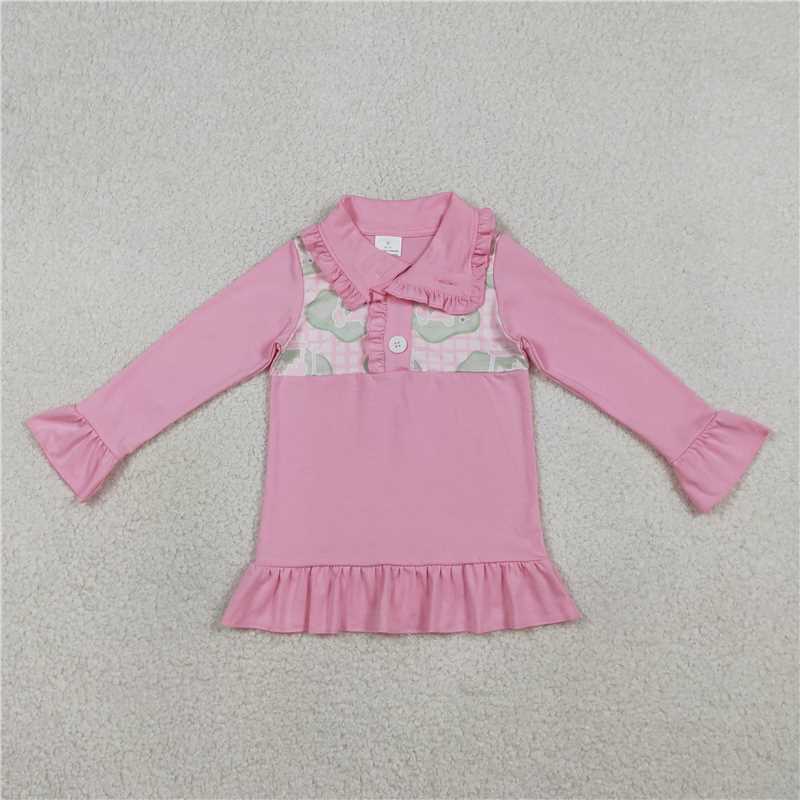 GT1402 Golf Sightseeing Vehicle Pink Plaid Button-Down Long-Sleeve Top
