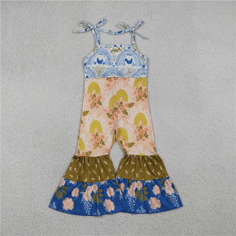SR3582 Chick Rainbow Flower and Leaf Patchwork Suspender Bodysuit