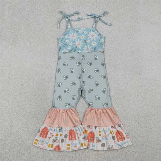 X1.19 SR3587 Floral Tractor Red House Patchwork Suspender Bodysuit