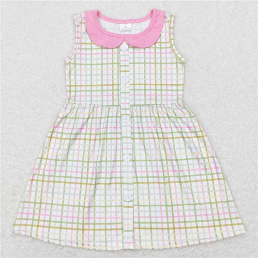 GSD0581 Green striped pink baby doll collar sleeveless dress