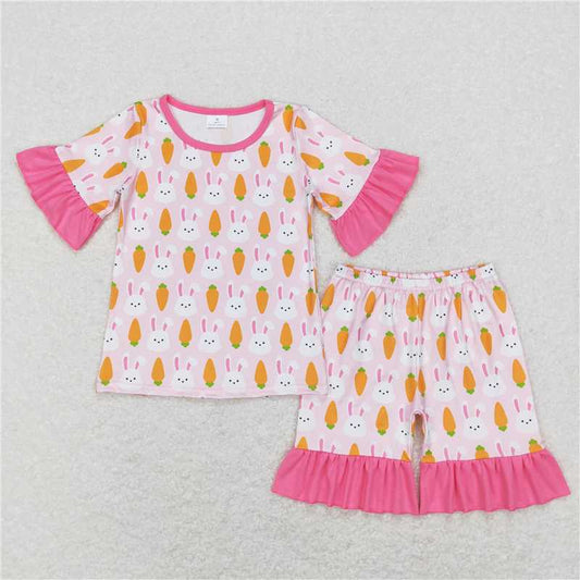 GSSO0407 Carrot Rabbit Pink Lace Short Sleeve Shorts Suit