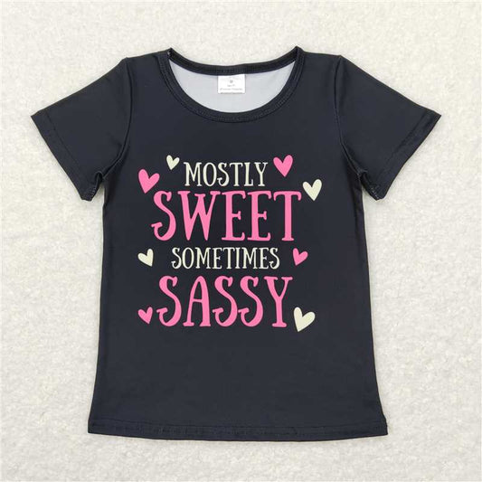 GT0422 mostly sweet sassy letter love black short sleeve top