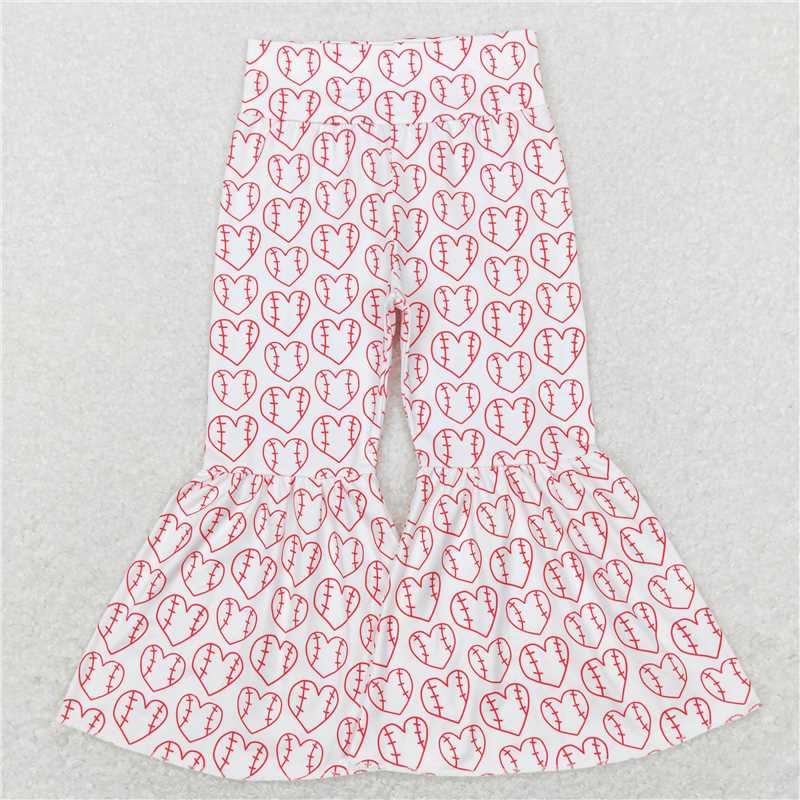 P0404 Heart Pattern White Flare Pants