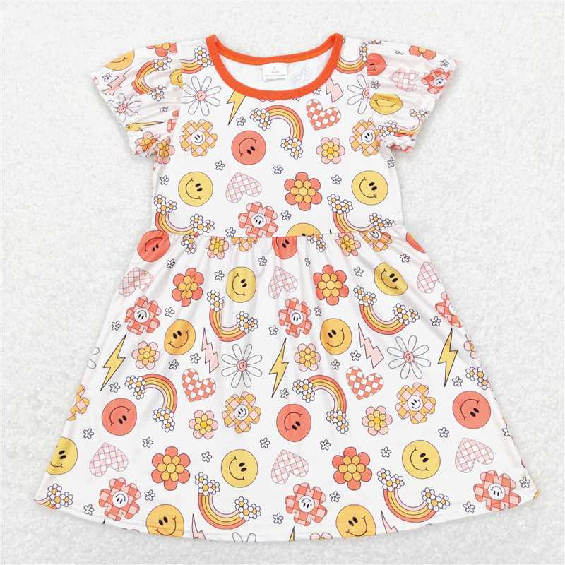 GSD0404 Smiley Rainbow Flower Short Sleeve Dress