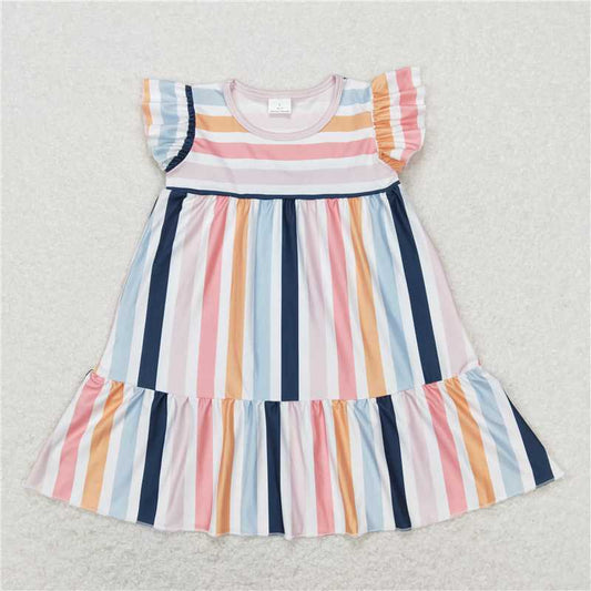 GSD0564 Color striped orange blue flying sleeve dress