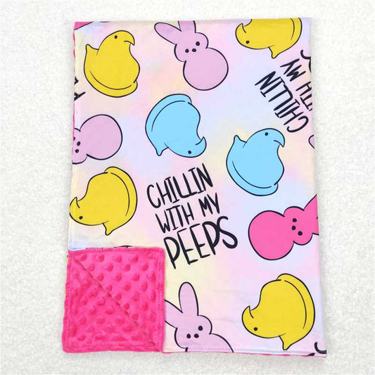 BL0093 chillin with my peeps colorful bunny baby blanket