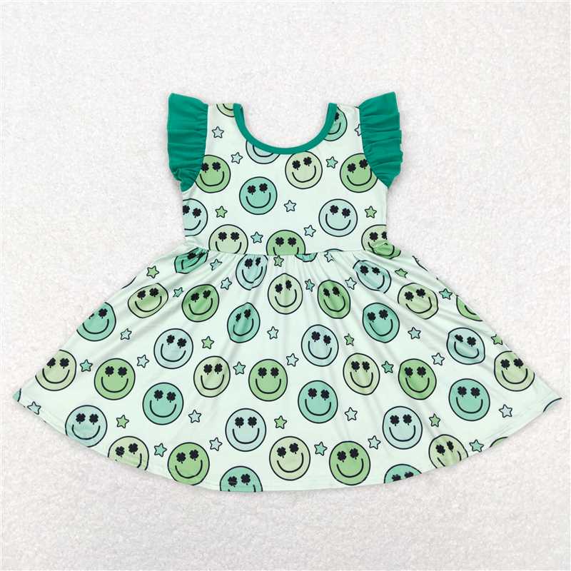 GSD0643 Smiley green flying sleeve dress