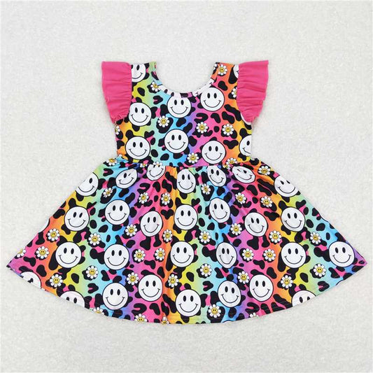 GSD0636 Colorful leopard print smiling face flying sleeve dress