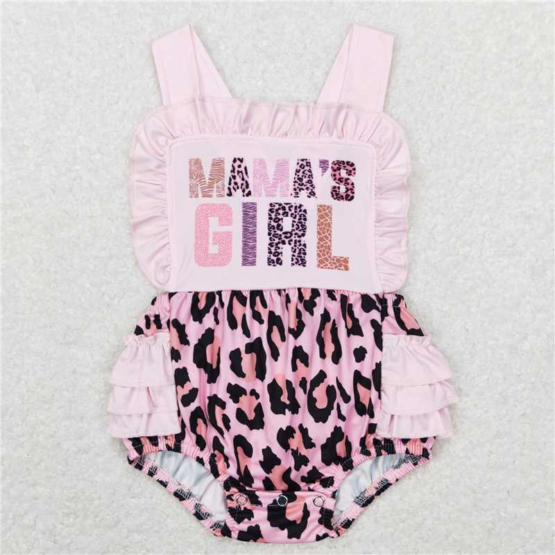 mama's girl letter leopard print pink lace vest jumpsuit