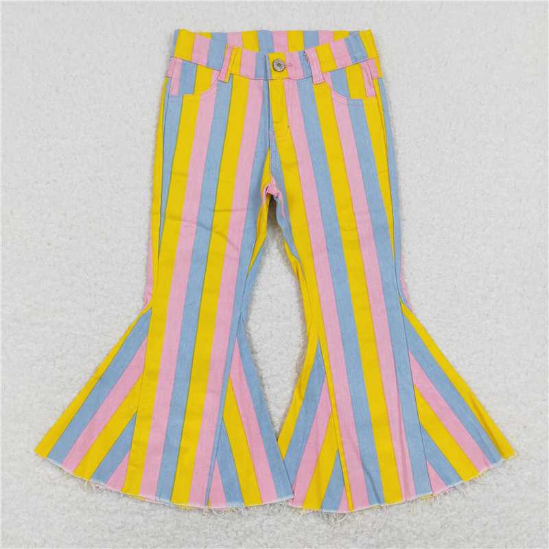 P0332 Pink blue and yellow striped denim trousers