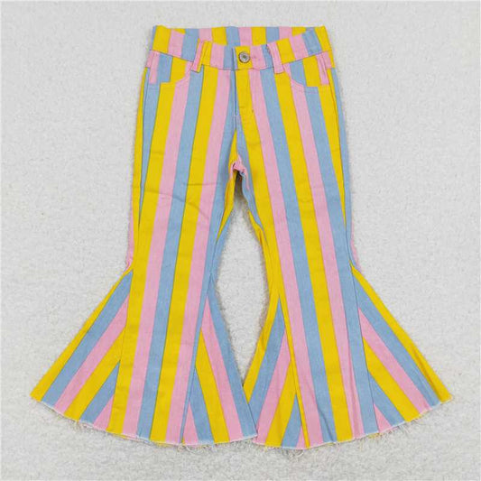 P0332 Pink blue and yellow striped denim trousers