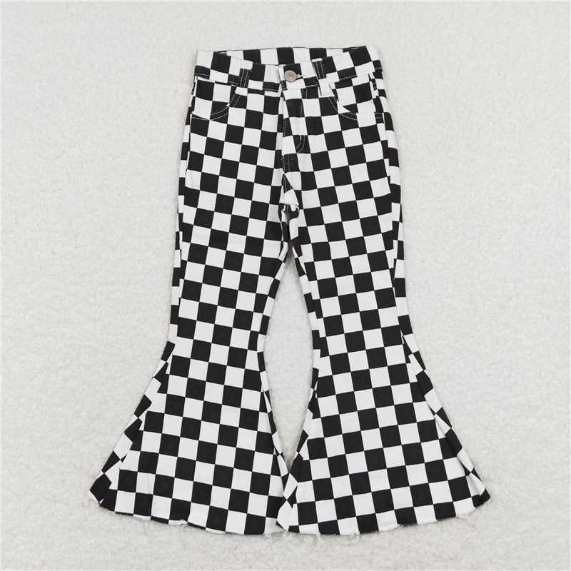 P0349 Black and white plaid denim trousers