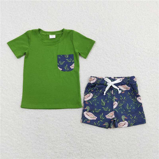 BSSO0480 Duck Pocket Teal Short Sleeve Shorts Set