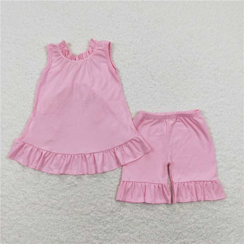 GSSO0518 Pink bow lace sleeveless shorts suit