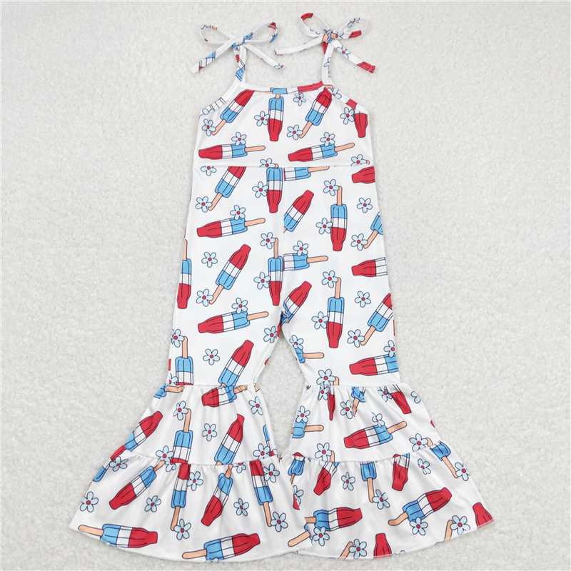 SR0905 Popsicle flower beige suspender jumpsuit