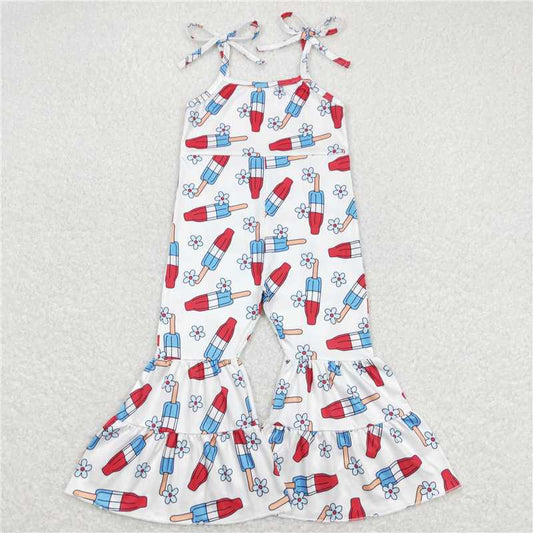 SR0905 Popsicle flower beige suspender jumpsuit