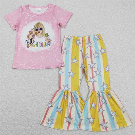 GSPO1382 little swiftie floral pink short-sleeved star striped trousers suit