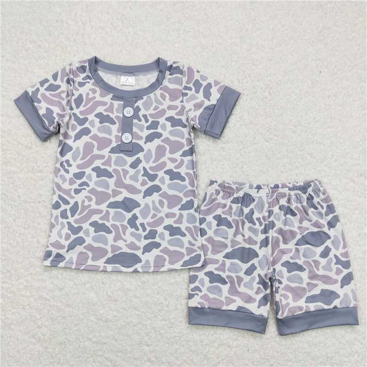 BSSO0605 Camo Gray Short Sleeve Shorts Pajama Set