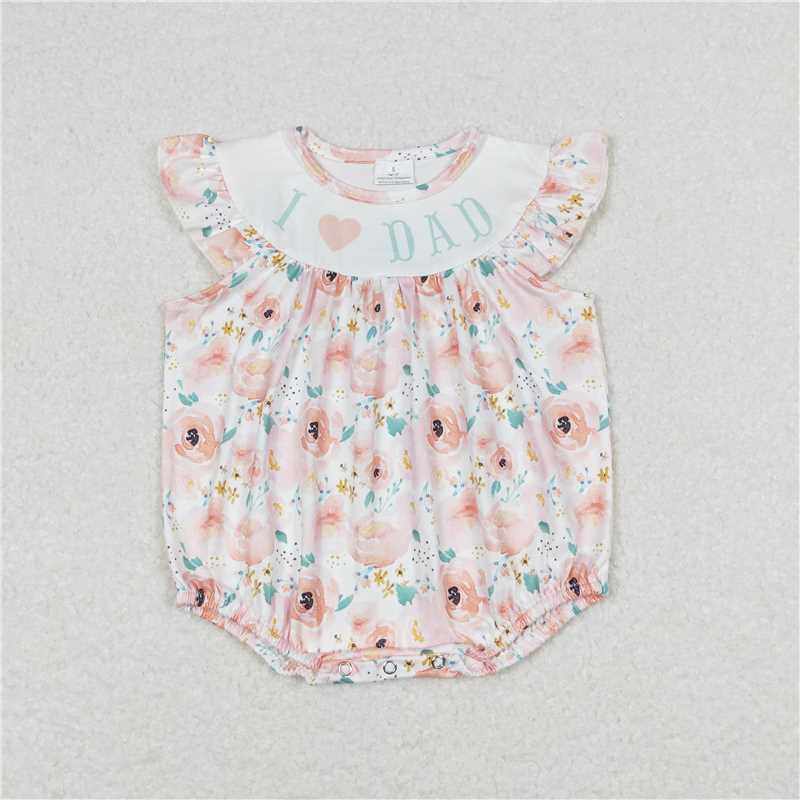 SR1349 I love dad letter pink flower short-sleeved jumpsuit