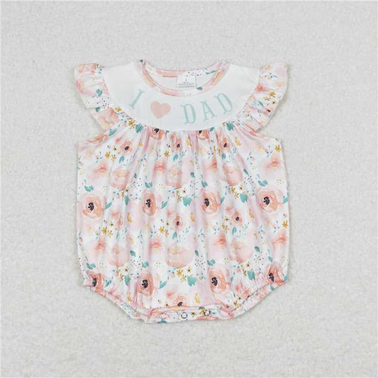 SR1349 I love dad letter pink flower short-sleeved jumpsuit