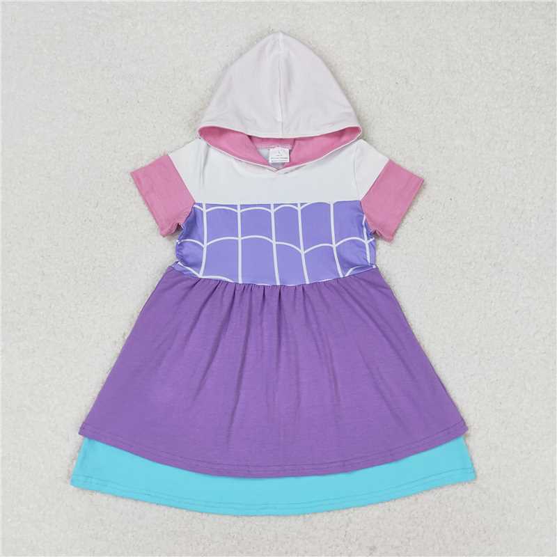 GSD0996 Cartoon Spider-Man purple lace hooded short-sleeved dress