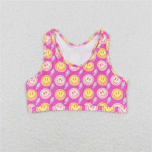 GT0520 Smiley lightning rose red sleeveless top