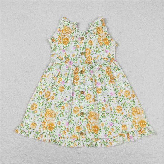 GSD0983 Sleeveless dress with yellow flowers and green leaves