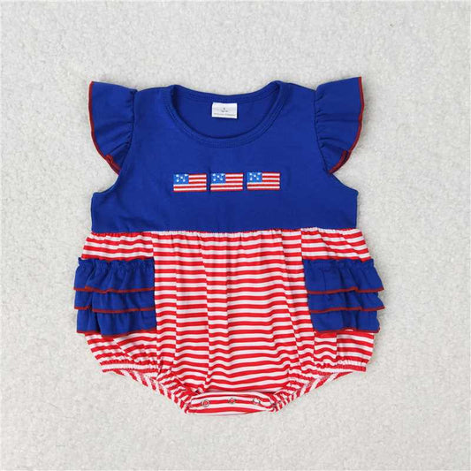 SR1211 Embroidered flag red and white striped navy blue lace vest jumpsuit