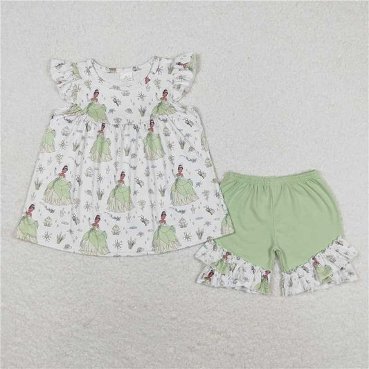 GSSO0911 Disney Princess Light Green Flying Sleeve Shorts Suit