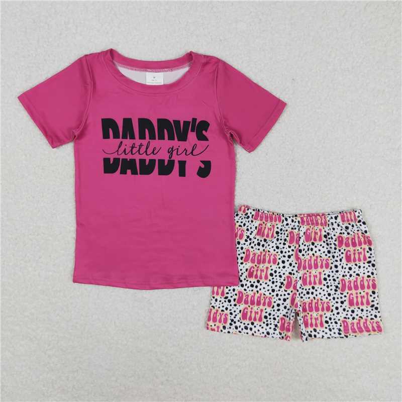 GSSO0546 daddy's girl letter magenta short sleeve leopard print shorts suit