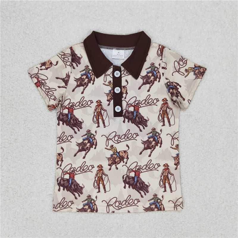 BT0558 Rodeo riding brown collar short-sleeved top