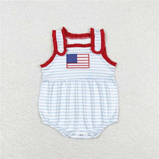 SR1210 Embroidered flag blue striped red lace vest jumpsuit