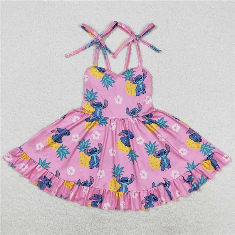 GSD1080 Stitch pineapple rose red suspender dress