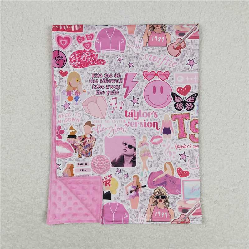 BL0127 taylor swift butterfly smiley pink baby blanket