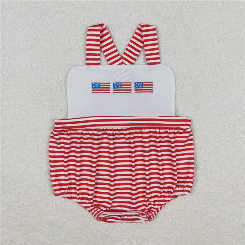 SR1212 Embroidered flag red and white striped vest jumpsuit