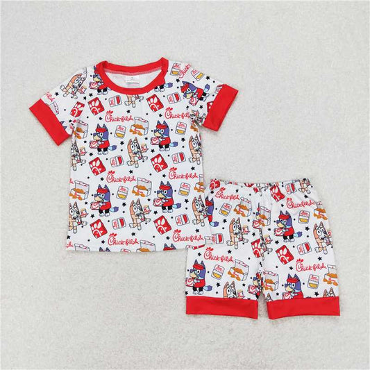 BSSO0948 bluey chick fried chicken star red and white short-sleeved shorts pajama set