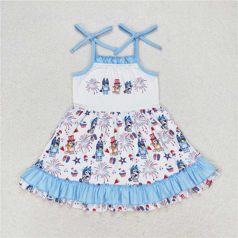 GSD1069 National Day bluey fireworks blue and white lace suspender jumpsuit