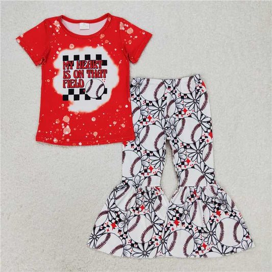 GSPO1236 Alphabet baseball flower black and white plaid red short-sleeved trousers suit