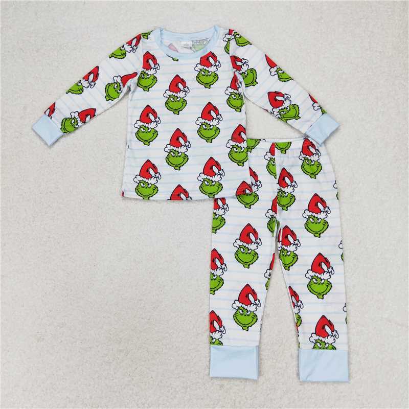 BLP0475 grinch modal blue striped long-sleeved trousers pajama set