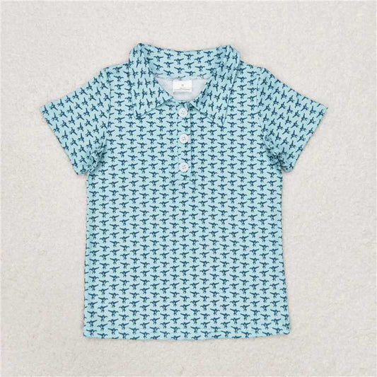 BT0497 Blue green button short-sleeved top