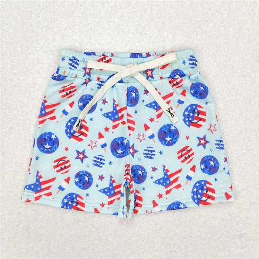 S0434 National Day smiley face star striped popsicle blue swimming trunks