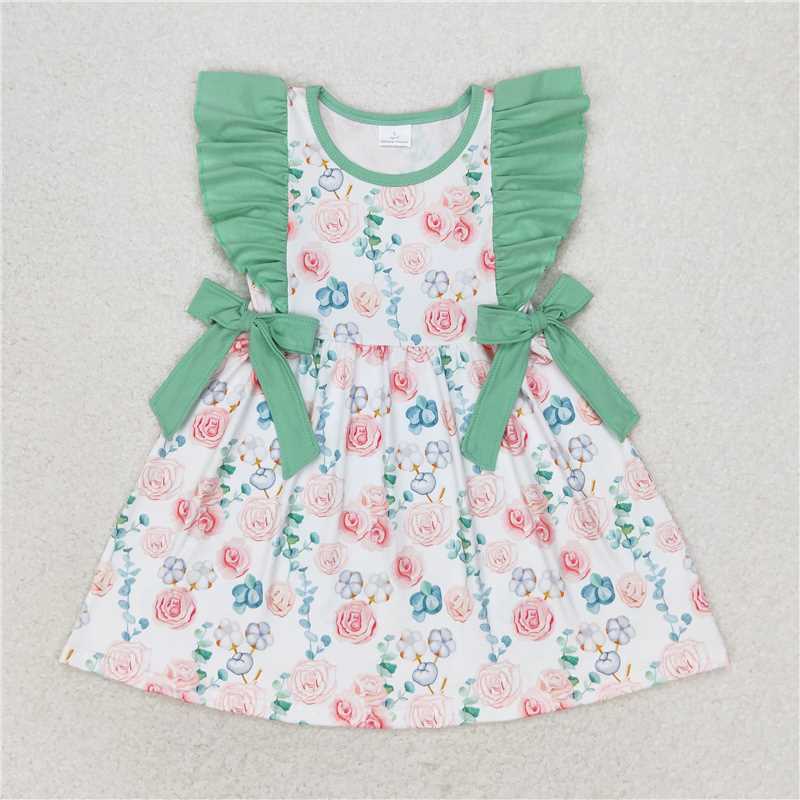 GSD1071 Flower green lace bow sleeveless dress