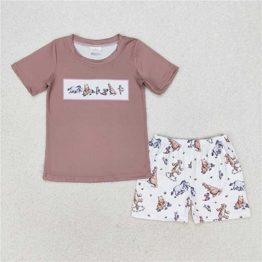 BSSO0940 Winnie the Pooh brown short-sleeved shorts set