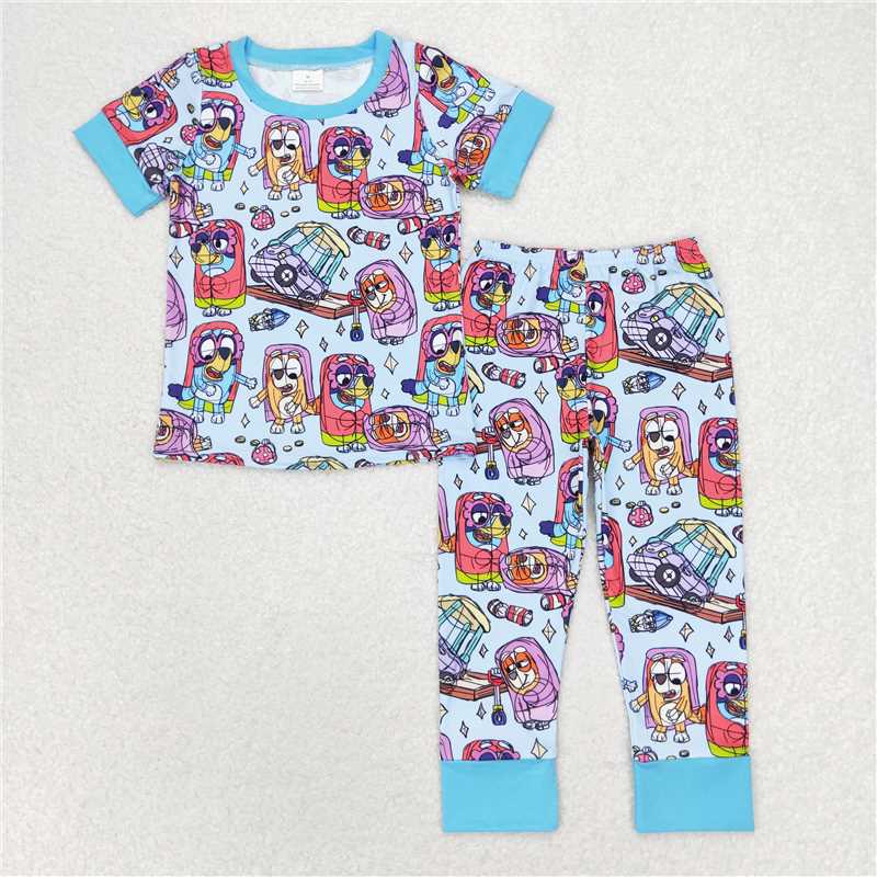 BSPO0383 bluey blue short-sleeved and long-pants pajamas set