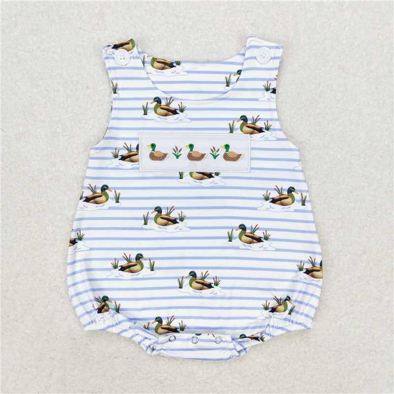 SR1583 Embroidered three duck striped vest jumpsuit