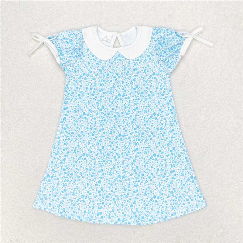 GSD1132 Blue floral short-sleeved dress with doll collar