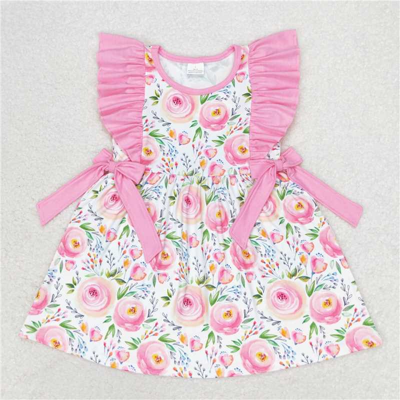 GSD1070 Flower pink lace bow sleeveless dress