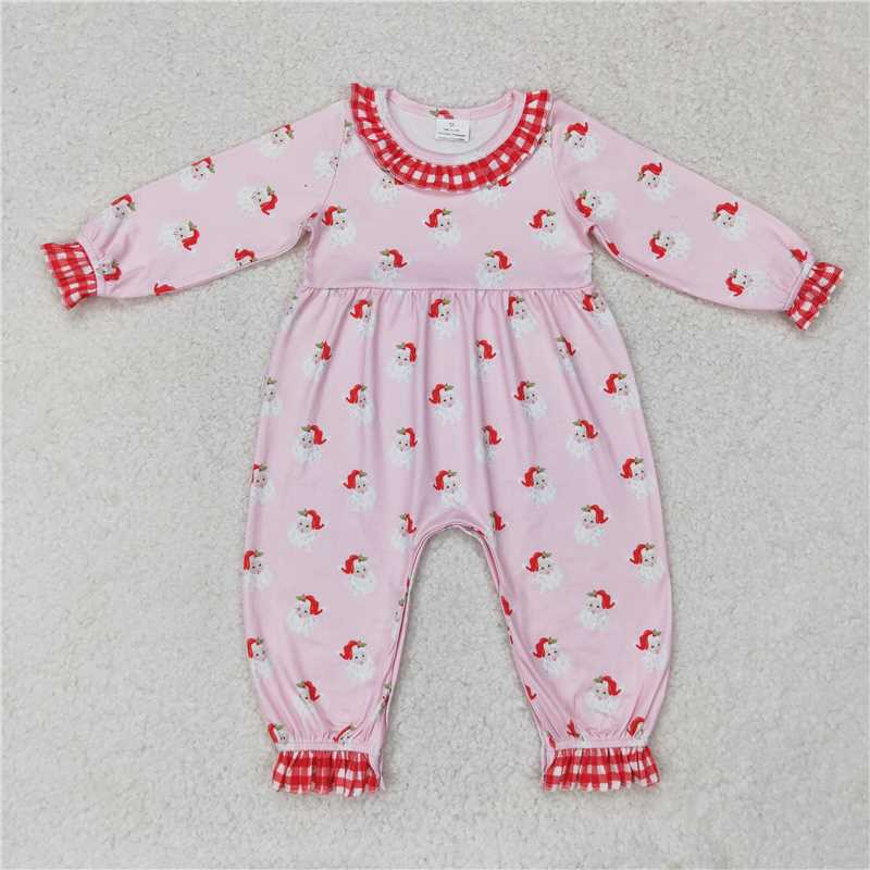 LR1068 Santa Claus red plaid lace pink long-sleeved jumpsuit