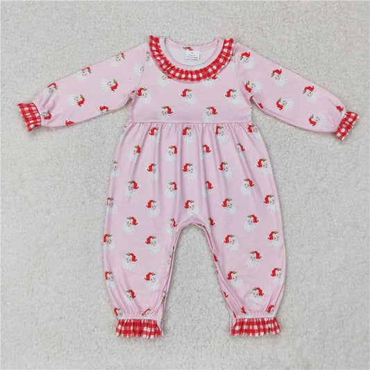 LR1068 Santa Claus red plaid lace pink long-sleeved jumpsuit