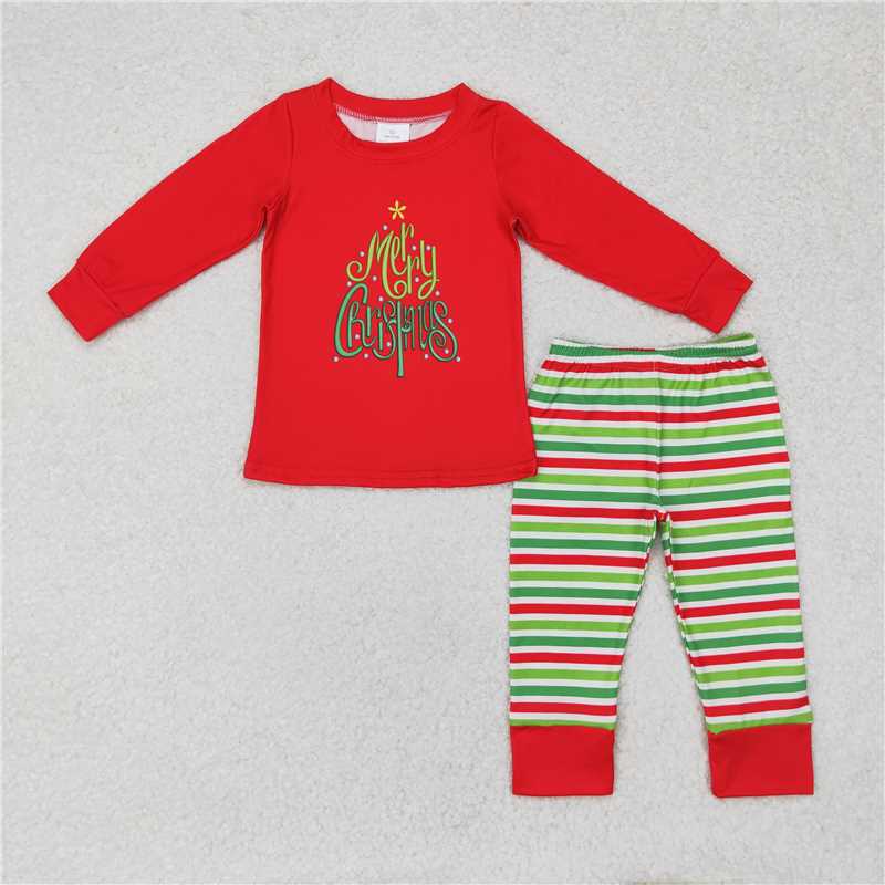 BLP0528 merry christmas long-sleeved red and green striped trousers pajamas set